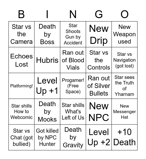 Starfishface's Buttborne Stream (with Brother!) Bingo Card