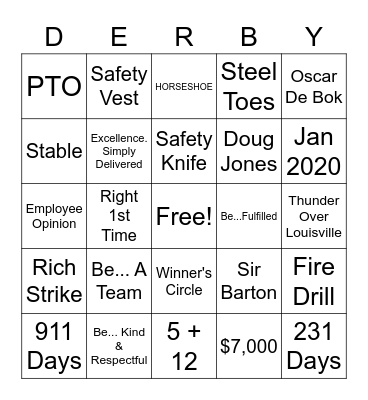 DERBY BINGO... DHL STYLE Bingo Card