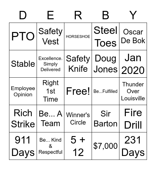 DERBY BINGO... DHL STYLE Bingo Card