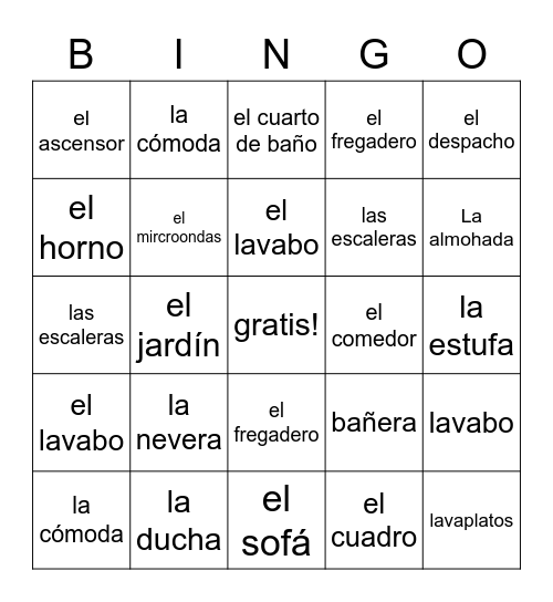 Muebles Bingo Card