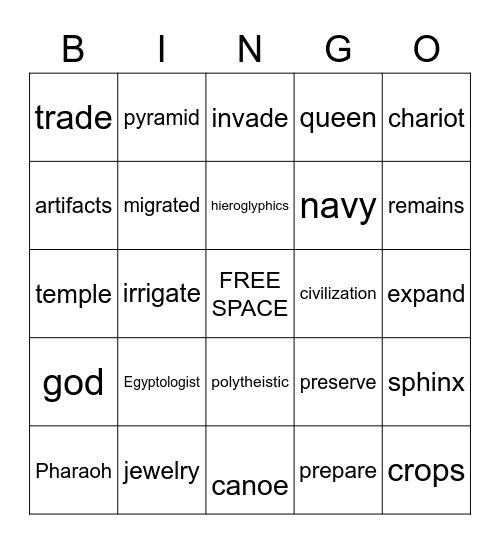 Ancient Egypt Bingo Card