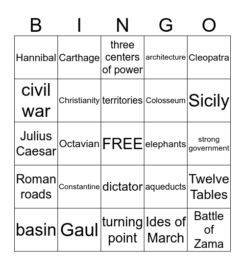 ANCIENT ROME Bingo Card