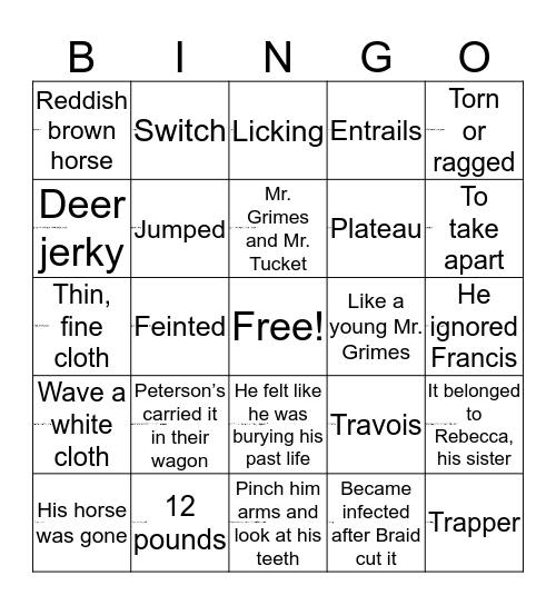 Mr. Tucket Bingo Card