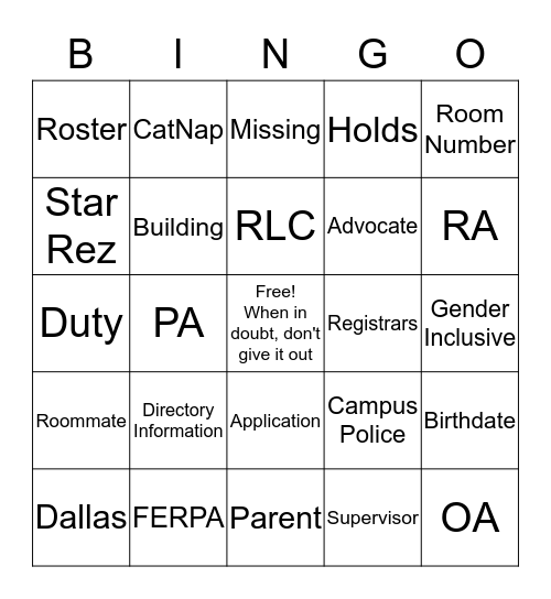 FERPA Bingo Card