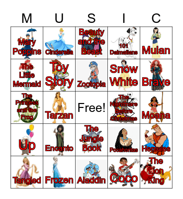 Disney Music BINGO Card