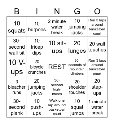 Fitness Bingo Card