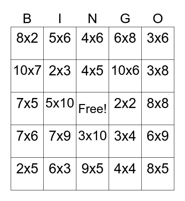 Multiplication BINGO Card