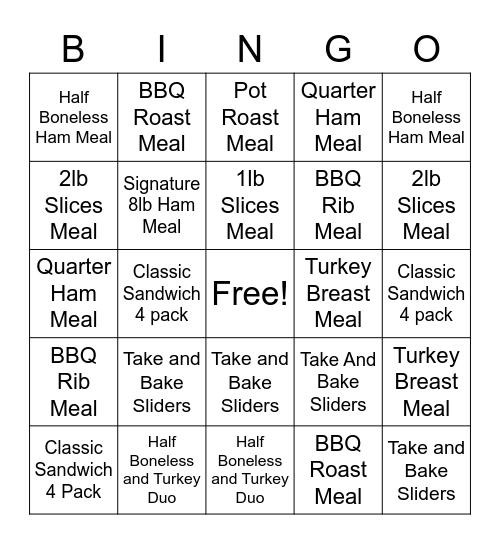 Summer Meals Bingo Card