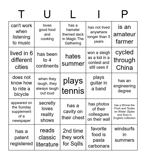 Tulip Bingo Card