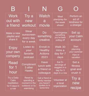 Hawk Wellness Bingo - 2023 Bingo Card