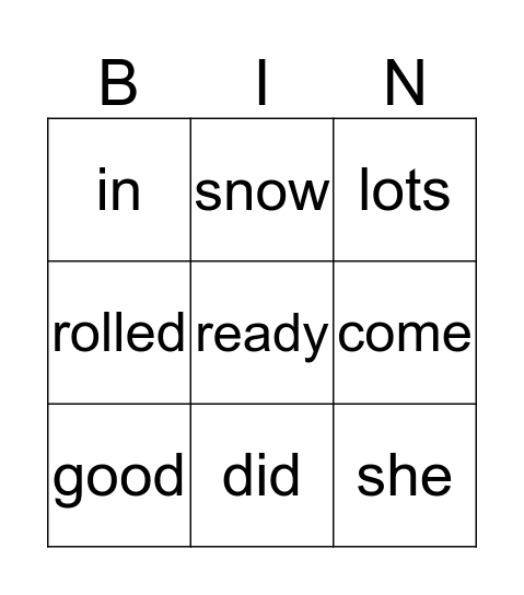 A Snowy Idea Bingo Card