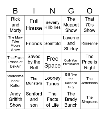 Joe Knows TV Themes Bingo Card