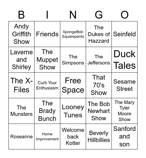 Joe Knows TV Themes Bingo Card