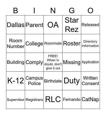 FERPA Bingo Card