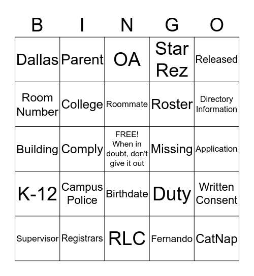 FERPA Bingo Card