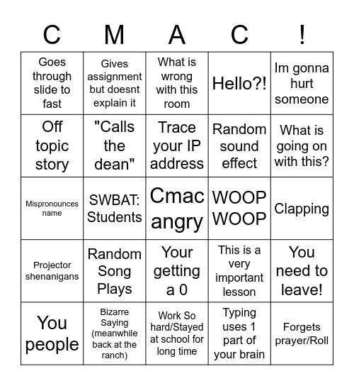 CMAC Bingo! Bingo Card
