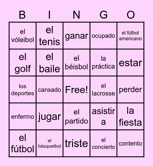 4B: Sports, etc. Bingo Card