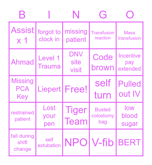 Nurses Week BINGO Card