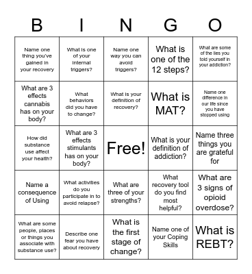 RPC Recovery Bingo Card