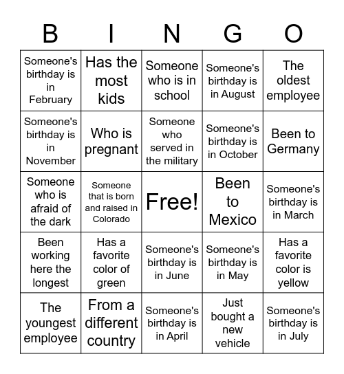 Know Your Team Bingo Card