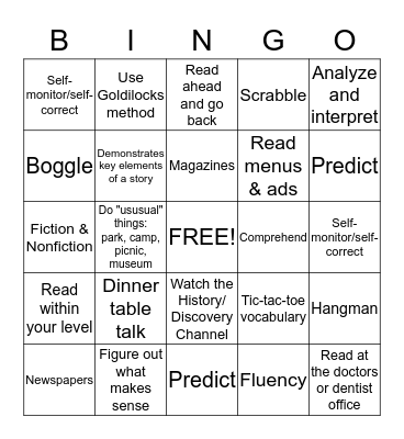 Bingo for books Bingo Card