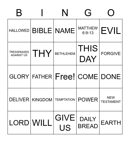 THE LORD' PRAYER Bingo Card