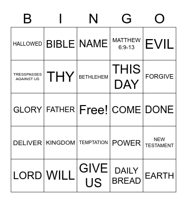 THE LORD'S PRAYER Bingo Card