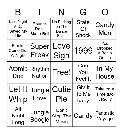 Funk Hits Bingo Card