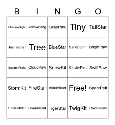 Warrior Cat Bingo Card