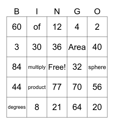 Math Bingo Card