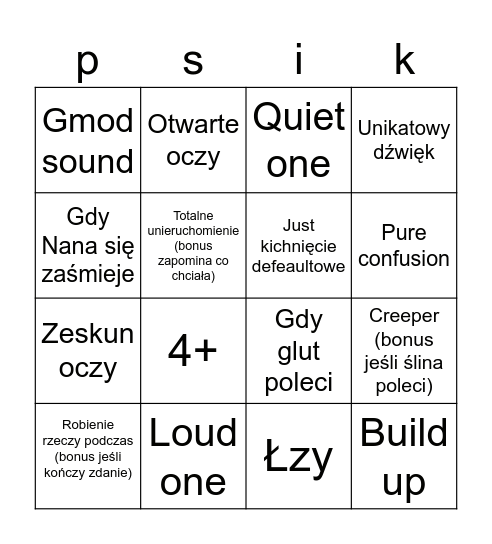 Bingo kichania Bingo Card