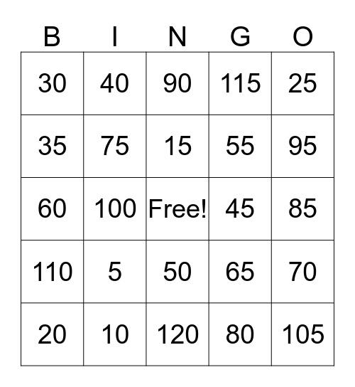 Family Night Bingo Card