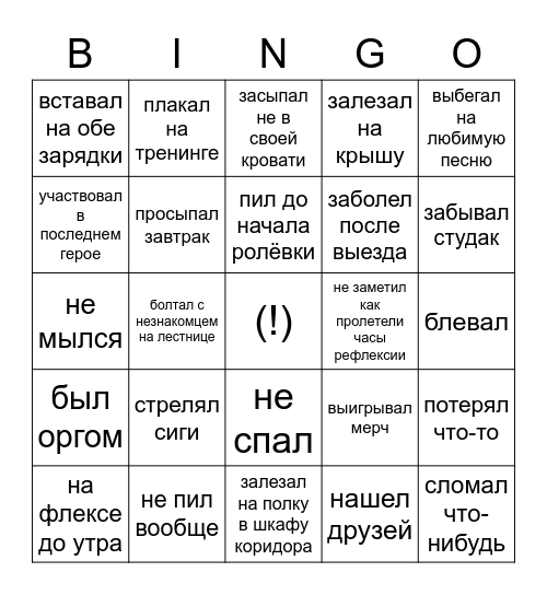 trip to the heart Bingo Card