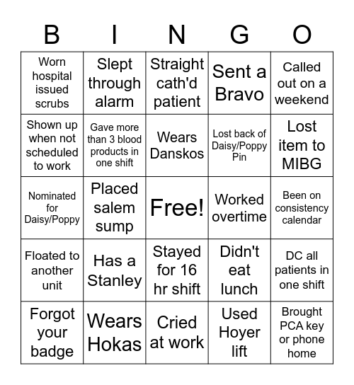 Nurses Week Bingo Card