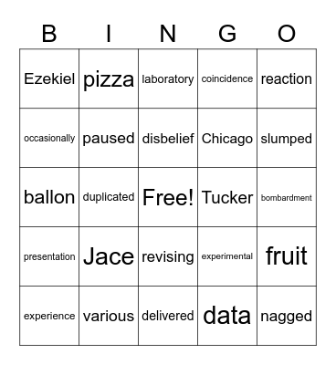 Lesson 79 Bingo Card