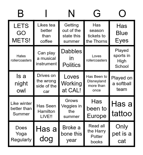 CAL STAFF BINGO! Bingo Card