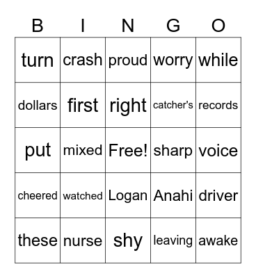 Lesson 10 Bingo Card