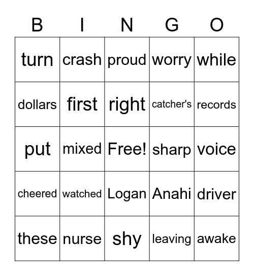 Lesson 10 Bingo Card