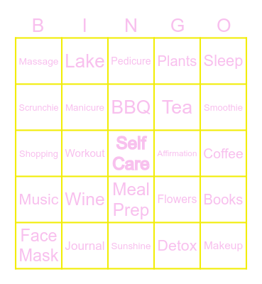 Self Care Bingo Card