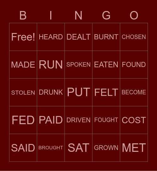 IRREGULAR PAST PARTICIPLES Bingo Card