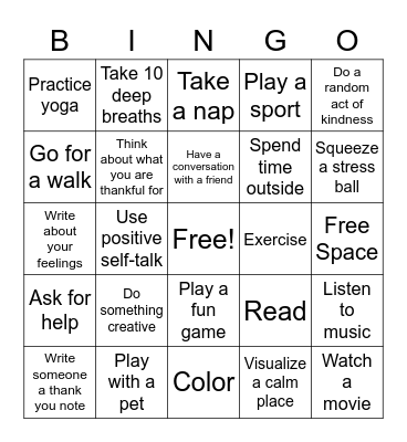 Mental Health Awareness Bingo Card