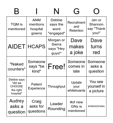 ORMCEDFAMily Bingo Card