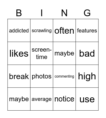 social networks Bingo Card