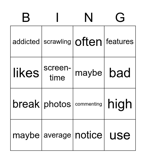 social networks Bingo Card