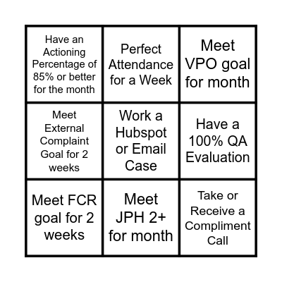 May Incentive Bingo! Bingo Card