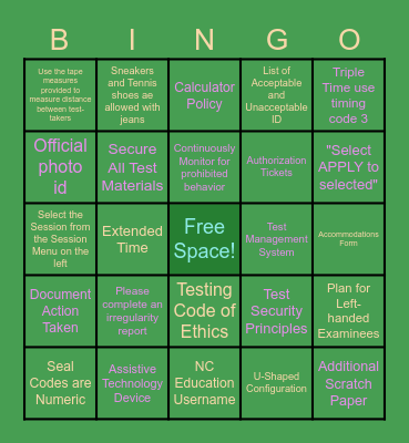 Testing Prep Bingo Card