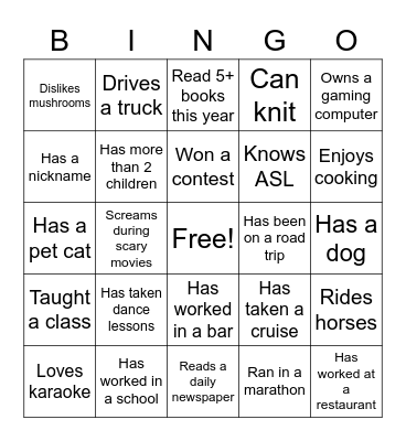 PSRW BINGO Card