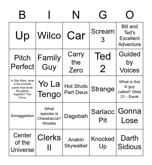 Star Wars Bingo Card