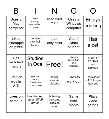 All Staff Bingo Card