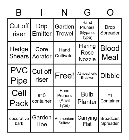 Tool ID Bingo! Bingo Card